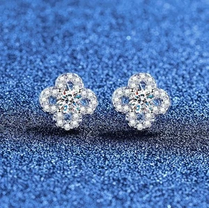 D Color VVS1 Moissanite Flower Stud Earrings 925 Sterling Silver Pass Tester - Bild 1 von 10