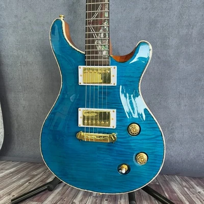 US Warehouse PRS Custom 24 Electric Guitar Blue Flame Top Gold Hardware - Image 1 of 4