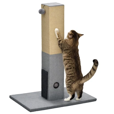 PawHut 79cm Jute Scratcher Climber with Toy, Self Grooming Brush, Grey - Image 1 of 4