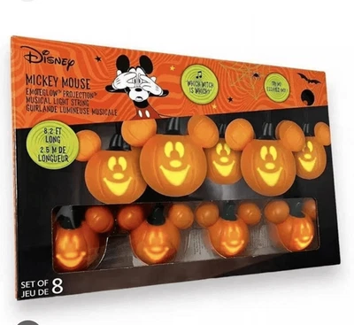 Disney Gemmy Halloween Mickey Pumpkin Singing Projection String Lights NEW - Image 1 of 3