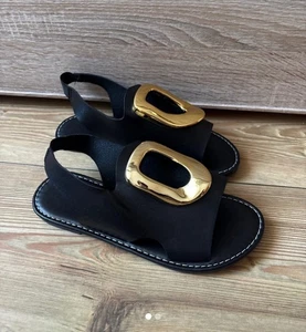 sandalen damen 37 Mit Goldenen Details Damenschuhe Schwarz - Picture 1 of 1