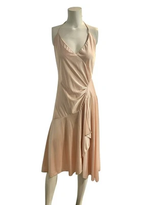 Vestido Halter De Colección ACT 1 NY Satén Asimétrico Hada Caprichoso Romántico Años 70 Melocotón Foto 1 de 4