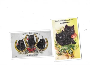 2 x Mailing Novelty Postcards Black Cats Blackpool & Whitby - Picture 1 of 2