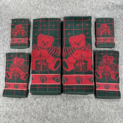 Juego de toallas vintage de oso de peluche de Navidad de los 90 6 piezas paño de baño de algodón Foto 1 de 4
