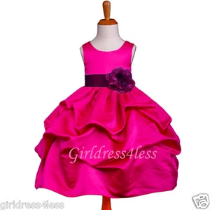 FUCSIA/PLUM JR. ABITO DAMIGELLA D'ONORE PICK UP FIORI BAMBINA 6M 12M 18M 2 4 6 8 10 12 - Foto 1 di 2
