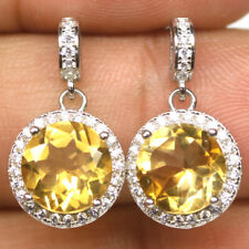 Unheated Golden Yellow Citrine & Cubic Zirconia Earrings 925 Sterling Silver