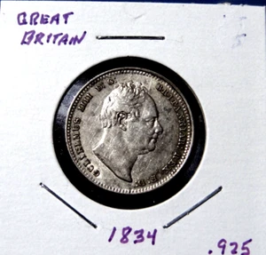 1834 Great Britain George IV One Shilling Sterling .925 Silver UK Coin - Picture 1 of 3