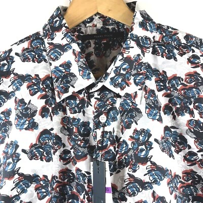 Perry Ellis Shirt Mens XL Principles SS Blue Floral Print 100% Cotton $65 - Image 1 of 4