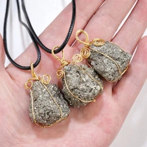 Halskette Natürlicher Kristalls tein Mineral kristall Pyrit Anhänger Geschenke - Bild 1 von 7