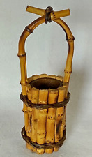 Japanese Wood Bamboo Flower Vase with Handle Ikebana H24cm 9.44" Vintage