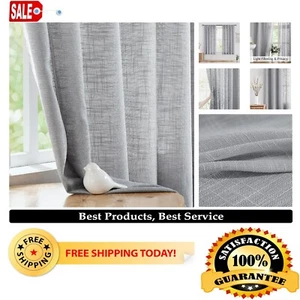 Linen Textured Semi-Sheer Grey Curtain Panels 54” - Light Filtering Drapes - Picture 1 of 12