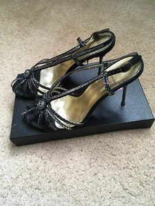 Sasha Fabiani Rhinestones Black Suede Slingback Evening Shoes Size 37 - Picture 1 of 6