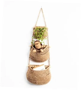 Hanging Fruit Basket, 3 Tier Woven Wall Hanging Basket for Organizing, Jute - Picture 1 of 7