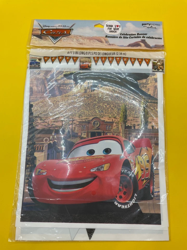 Hallmark Disney Pixar Cars Lightning McQueen Tow Mater Happy Birthday Banner 8ft