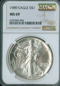 1989 SILVER EAGLE NGC MS69 MAC SPOTLESS  * - Picture 1 of 2
