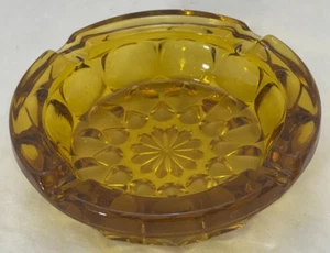 Vintage Amber Cigar Ashtray Large 6" Round Sunburst Heavy Thick Cut Glass - Picture 1 of 6