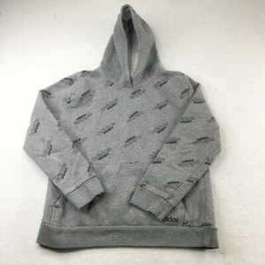 Adidas Sweater Youth Kids Large 14 /16 Gray Black Pullover Hoodie Pockets #0408 - Picture 1 of 12