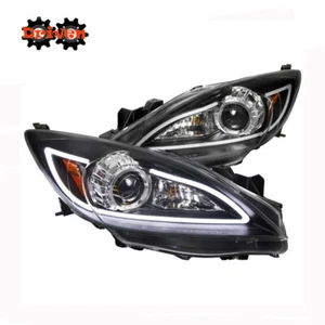 For 10-13 Mazda 3 Black Housing Projector Headlights w/LED DRL Strip Head Lamps - Picture 1 of 5