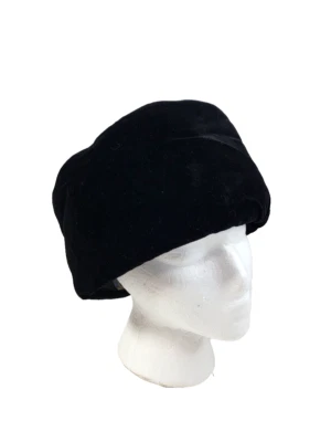 复古 Mr. John 经典药丸盒式女式帽子黑色天鹅绒衬里小号 21.5 — 第 1/4 张图片