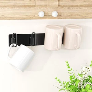Mug Rack Wall Mounted Metal Coffee Mug Holder with 4 Cup Hangers Self-Adhesiv... - Picture 1 of 9