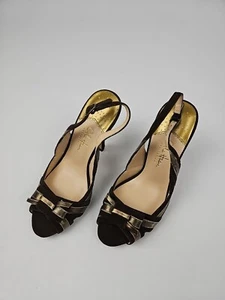 Women's Cole Haan NikeAir Brown Suede Bow Sling Back Open Toe Heels - Size 5.5B - Picture 1 of 15