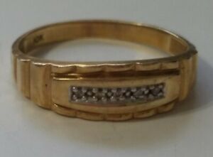 10K Yellow Gold Wedding Band With 5 Diamonds Mens Size 11.25