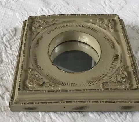 Mirror Wall Plaque Embossed Distressed Oval Mirror Inset 7" Tall x 6" Wide Cover
