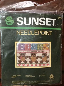 Sunset Needlepoint I Love Teddy Bears Picture #5728 Colorful Hearts NOS Vintage - Picture 1 of 3