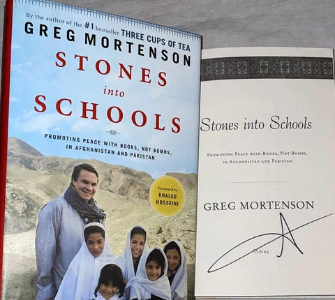 SIGNED 2X Stones into Schools Book Greg Mortenson 1st Edition ED Hardcover HC DJ Cover