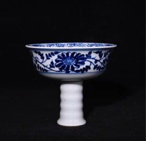 Bella tazza drago porcellana blu e bianca a mano cinese bella da collezione - Foto 1 di 9