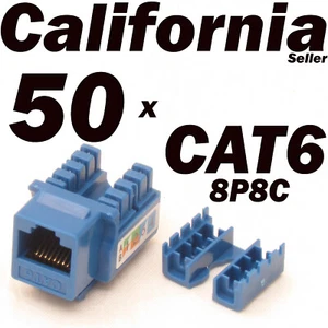 50 X Pcs lot Blue Keystone Jack CAT6 Network Ethernet 110 Punch Down 8P8C RJ45 - Picture 1 of 10