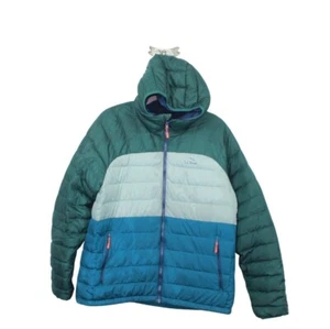 LL Bean Men's Beans Down Hooded Jacket Colorblock Mallard Teal Dark Pine Size L - Picture 1 of 9