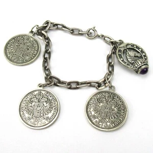 Armband 800er Silber Pferd-Anhänger + 3 Münzen 1780 Maria Theresia Taler Austria - Bild 1 von 7