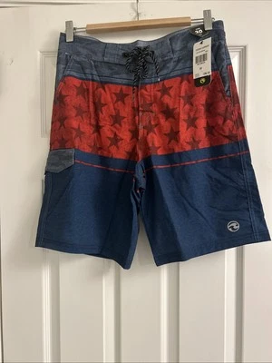 NWT Ocean Current Board Shorts Size 30 Swim Trunks Red Stars - Image 1 of 4