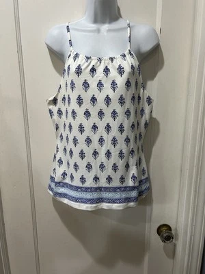 J. McLaughlin средний белый синий цветочный узор эластичная рубашка классический коттедж - Изображение 1 из 4