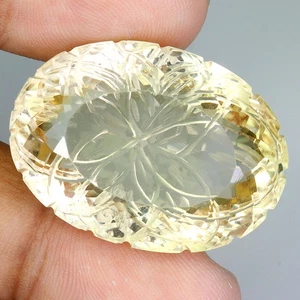 Cuarzo limón natural tallado flor ovalado con respaldo 84,75 quilates 32,5 x 23 mm museo - Imagen 1 de 14