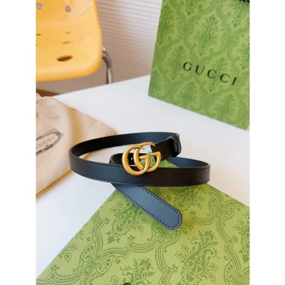 BELT GUCCI BLACK LEATHER 100% AUTHENTIC GOLD BUCKLE CLASSIC LOGO LADY M SIZE - Image 1 of 4