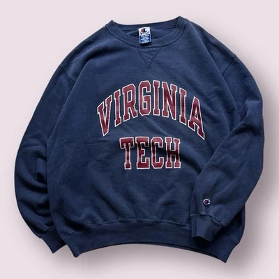 Vintage Men’s Champion Virginia Tech Hokies College Sweatshirt 90s USA 2XL Blue - Image 1 of 4