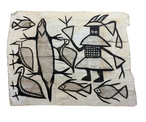 Vintage afrikanisches Korhogo handbemalt gewebt Schlammtuch 33,5 x 26,5 Zoll Kunstwerk - Bild 1 von 8