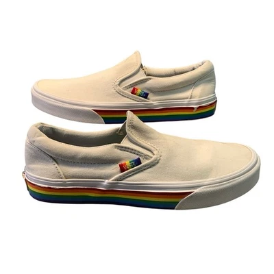 Mocasines de skate VANS sin cordones de lona blancos arco iris Pride talla 7,5 Foto 1 de 4