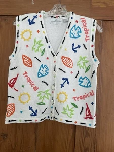 Vintage Design Options Philip Jane Gordon White Embroidered Sweater Vest S - Picture 1 of 6