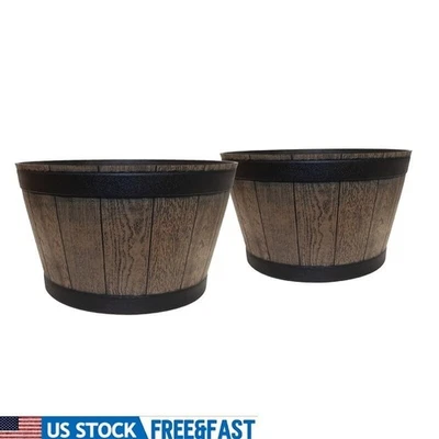 20.5英寸树脂桶装饰花盆2包乡村农舍花园花盆新品 — 第 1/4 张图片
