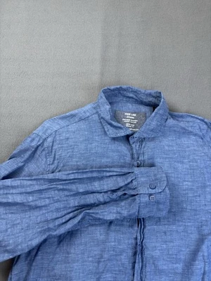 Free Line Athens Mens Large Regular Fit Linen Shirt Blue Long Sleeve Button Down - Image 1 of 4