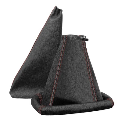 Borsa cambio e cuffia freno a mano OPEL CORSA C 100% pelle nera cucitura rossa - Immagine 1 di 4