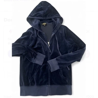 Juicy Couture Etiqueta Negra Azul Marino Cremallera Terciopelo Chaqueta Sudadera Talla Mediana Foto 1 de 4