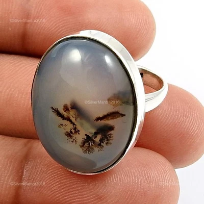 Bague En Argent Massif En Montana Agate Pour Fille Boho Taille 6 - Photo 1/4