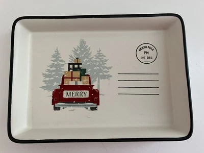 Hallmark Postcard Trinket Ring Tray North Pole Red Truck 7” x 5” x 1” - Image 1 of 4