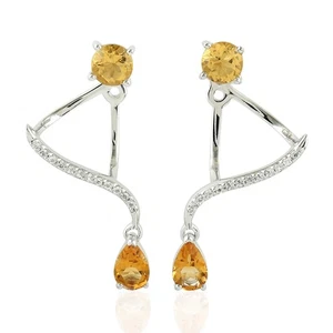 Citrine Topaz Jacket Earrings Sterling Silver Ear Jacket Gift for Her Jewelry - Picture 1 of 6