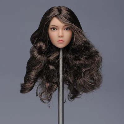 Modelo de cabeza esculpida de 1:6 cabello rizado castaño asiático para figura de acción femenina de 12"" cuerpo Foto 1 de 4
