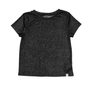 Treasure & Bond Girls Short Sleeve Ribbed Shimmer Tee in Black XL (14/16) - Picture 1 of 3